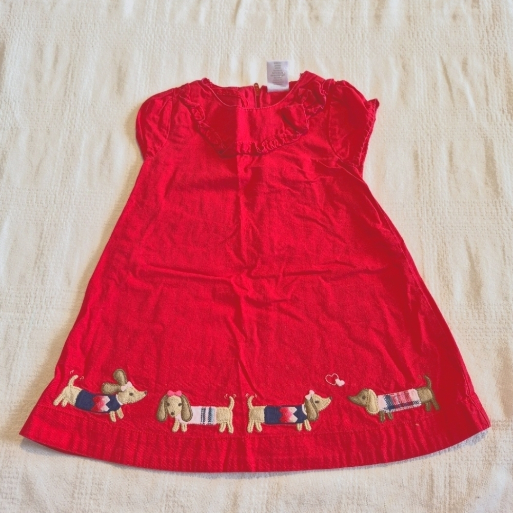 Gymboree girls size 12-18 months Puppy School Dachshund red appliqued dress